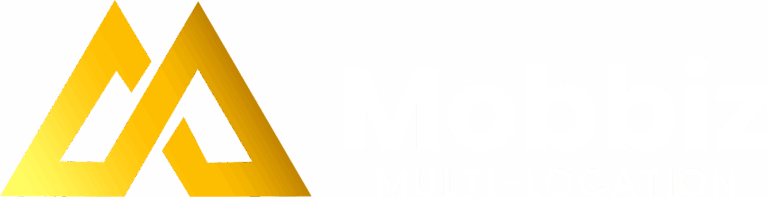 logotipo de Mobbiz multi-ubicación - blanco